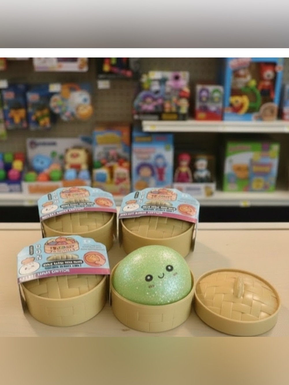 🎊 Rare Green Glitter Dumpling Squishy Fidget Toy with Steamer Container